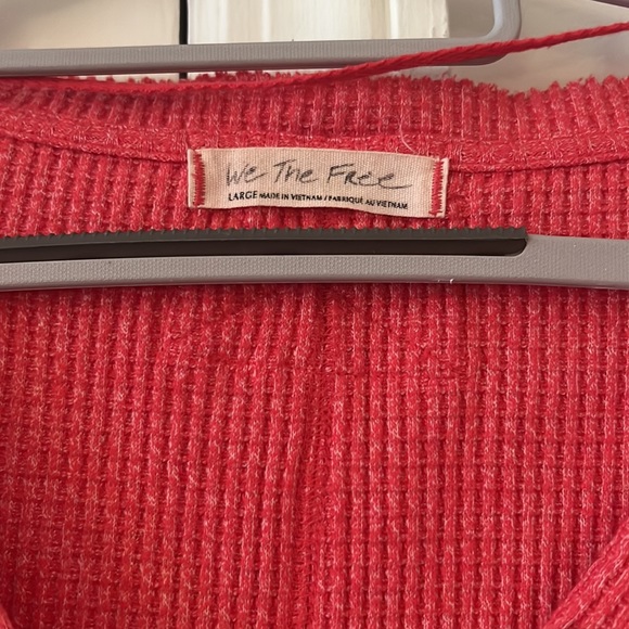Free People We The Free Hot Pink Waffle Top EUC XL 🩷 - Picture 3 of 4